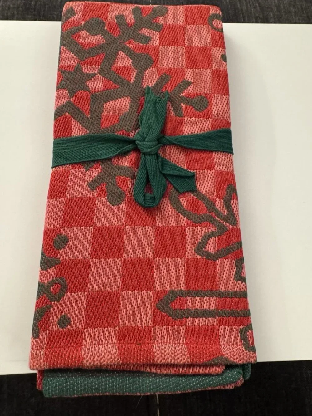 MacKenzie Childs Red Green Check Tree Holiday Cotton Hand Towel 2 Pack New EB1